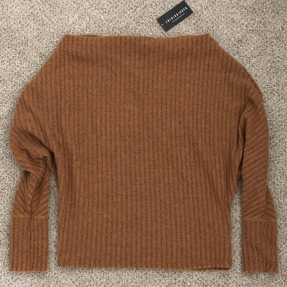 Brown FASHIONNOVA Off-Shoulder Sweater